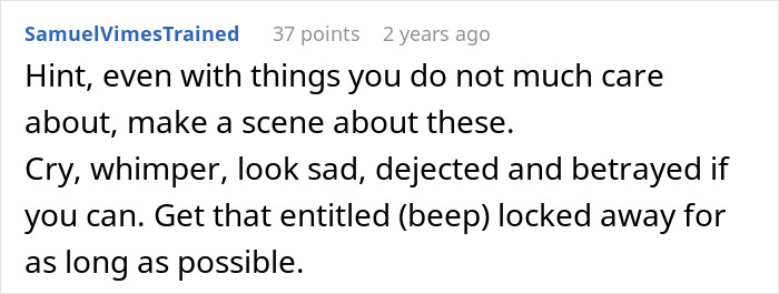 A comment on the man's aunt asking for money, advising to make a scene to get the aunt locked away. A comment on the man's aunt asking for money, advising to make a scene to get the aunt locked away.