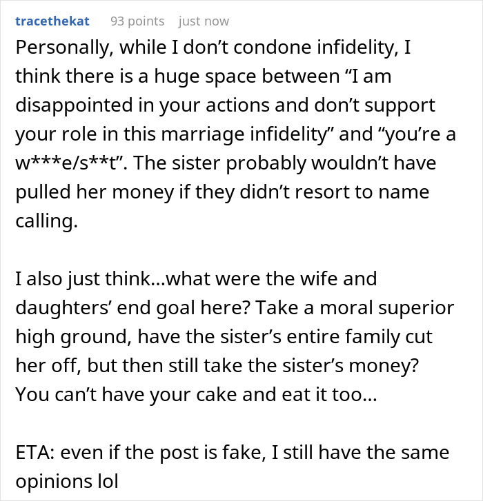 Screenshot of Reddit comment on the college fund and calling an aunt a homewrecker. Screenshot of Reddit comment on the college fund and calling an aunt a homewrecker.