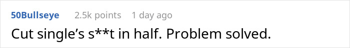 A comment suggesting to cut the entitled man's issue in half, problem solved, related to free steak and lobster dinner. A comment suggesting to cut the entitled man's issue in half, problem solved, related to free steak and lobster dinner.