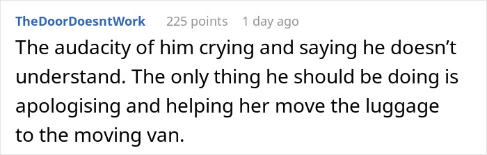 A comment about a fiancé being upset about football, highlighting his reaction and the need for him to apologize and help. A comment about a fiancé being upset about football, highlighting his reaction and the need for him to apologize and help.
