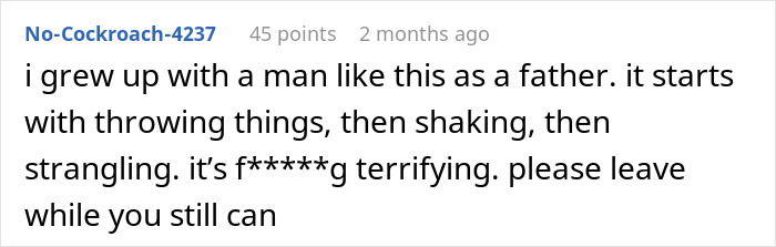 A comment about a fiancé being upset about football, sharing a personal story about escalating anger. A comment about a fiancé being upset about football, sharing a personal story about escalating anger.
