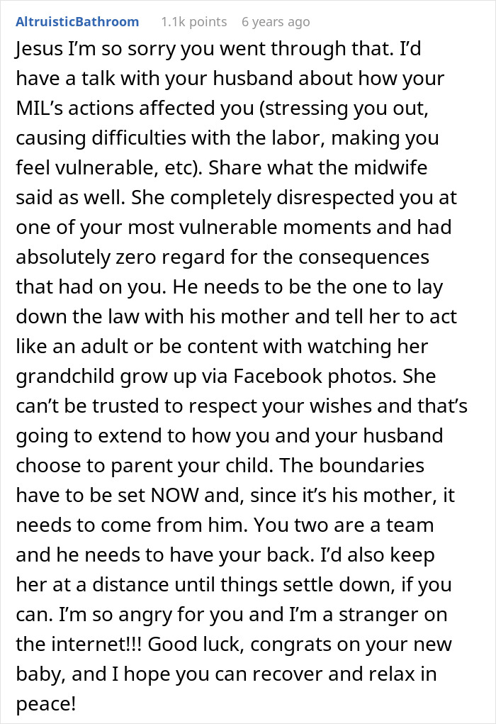 A new mom receives advice on setting boundaries with her MIL, who forced her way into the delivery room, affecting her husband. A new mom receives advice on setting boundaries with her MIL, who forced her way into the delivery room, affecting her husband.