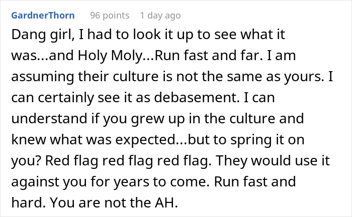 A screenshot of a Reddit comment about a man convincing his girlfriend to finally get married, but she realizes it's a huge mistake months before the wedding.