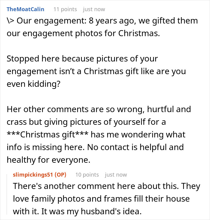 A screenshot of a reddit comment discussing MIL turning pregnancy into a competition and issues with a Christmas gift. A screenshot of a reddit comment discussing MIL turning pregnancy into a competition and issues with a Christmas gift.