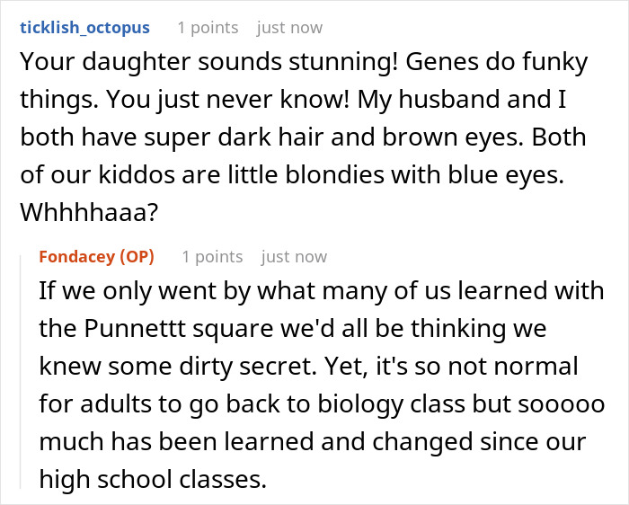 A Reddit conversation about a mixed-race mom inventing family scandals for fun, tired of explaining her blue-eyed kid. A Reddit conversation about a mixed-race mom inventing family scandals for fun, tired of explaining her blue-eyed kid.