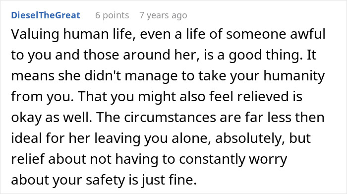 A screenshot showing a comment from a user on Reddit, offering advice on coping with a difficult mother-in-law.