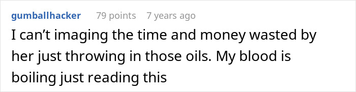 A comment expresses anger and frustration over the waste of time and money from adding essential oils to Thanksgiving dishes. A comment expresses anger and frustration over the waste of time and money from adding essential oils to Thanksgiving dishes.