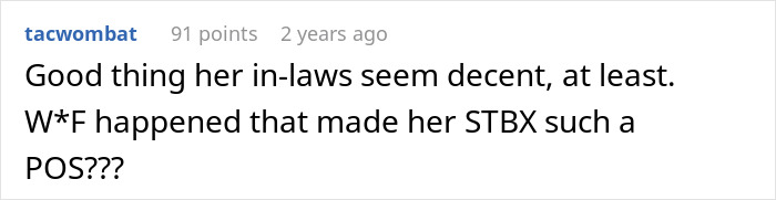 A comment expressing surprise at the husband's violent reaction and praising the in-laws' support. A comment expressing surprise at the husband's violent reaction and praising the in-laws' support.