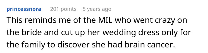 A comment comparing a demanding bride to a mother-in-law, related to a wedding and learning violin.