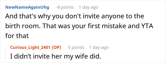 A screenshot showing a comment from Reddit user NewNameAgainUHg about a mom's nurse mode during DIL's delivery.