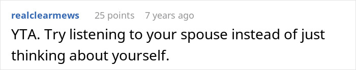 A Reddit comment stating that the user is the a-hole for not listening to their spouse about transitioning. A Reddit comment stating that the user is the a-hole for not listening to their spouse about transitioning.