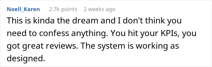 A user comments that a woman's easy job with a medium salary is a dream, suggesting she does not need to confess. A user comments that a woman's easy job with a medium salary is a dream, suggesting she does not need to confess.
