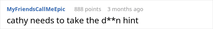 A Reddit comment saying, cathy needs to take the d**n hint about a stepmom who dresses up as a K-Pop character to hijack a kids birthday. A Reddit comment saying, cathy needs to take the d**n hint about a stepmom who dresses up as a K-Pop character to hijack a kids birthday.