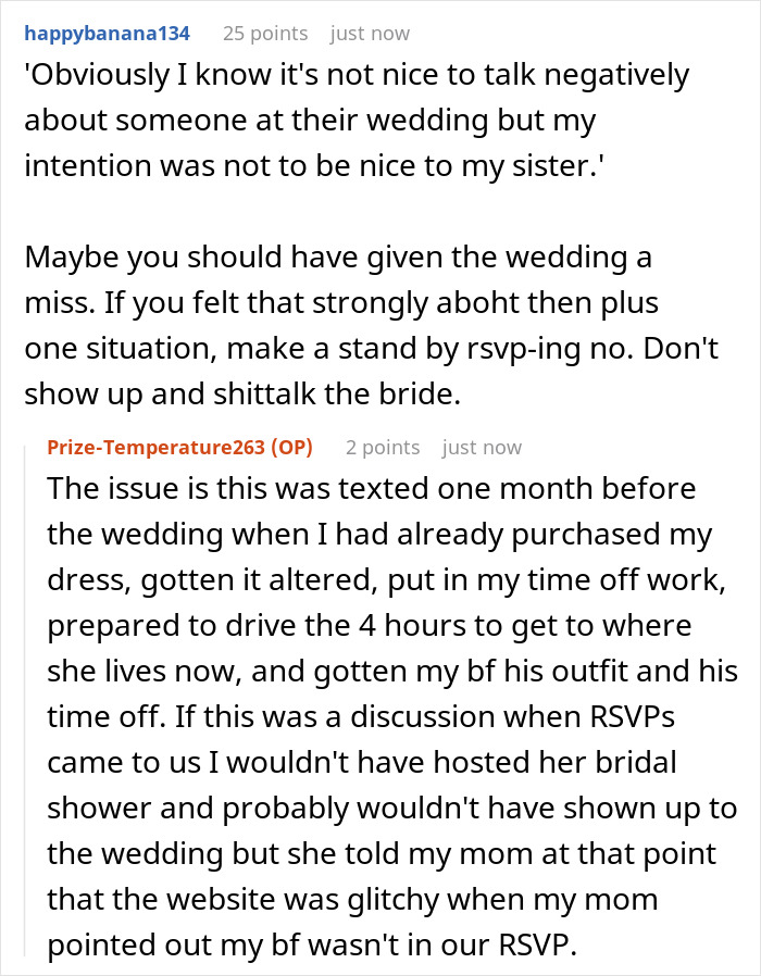 Wedding guest list drama: A bridesmaid expresses frustration about her boyfriend being excluded from the wedding guest list.