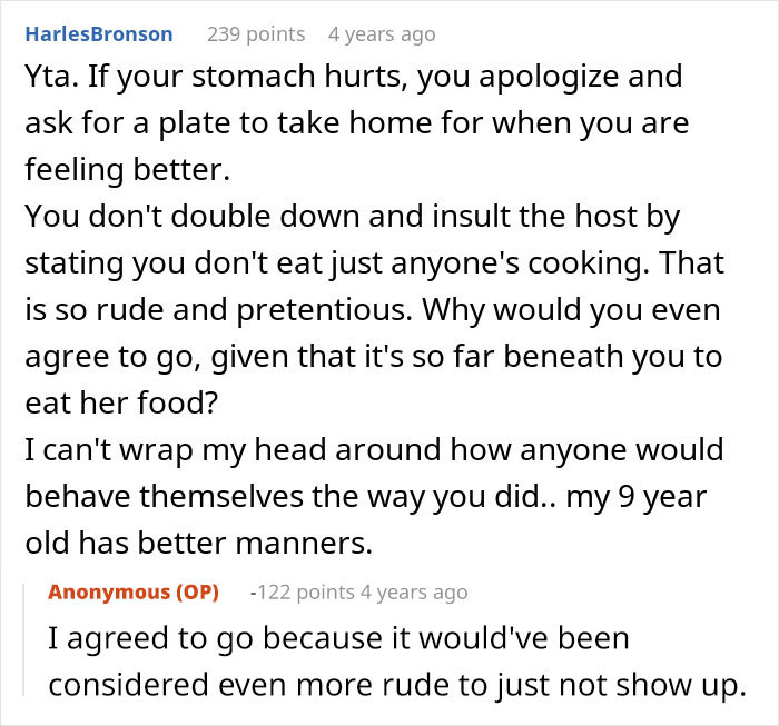 A Reddit comment criticizing a woman who refuses to eat anyone's cooking, especially her MIL's food.