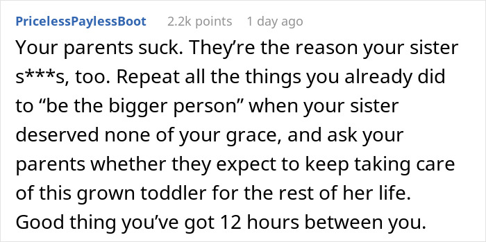 A screenshot of a Reddit comment about a woman turning her car around mid-trip due to family drama. A screenshot of a Reddit comment about a woman turning her car around mid-trip due to family drama.