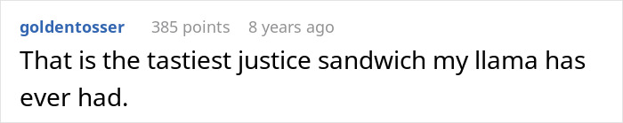 A comment about a justice sandwich, highlighting a great-grandma's troll from beyond the grave. A comment about a justice sandwich, highlighting a great-grandma's troll from beyond the grave.