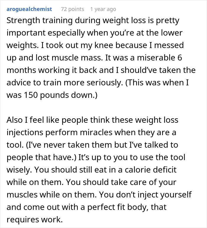 A comment on the importance of strength training during weight loss for a healthy, perfect body.