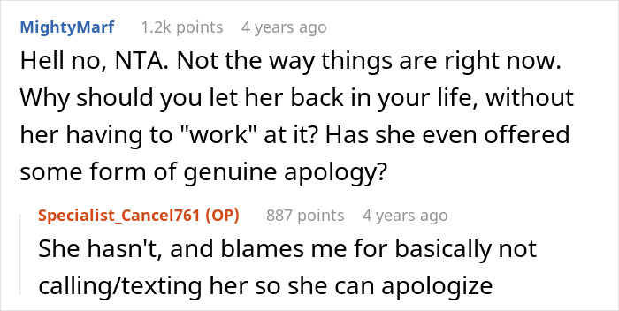 Reddit comment suggesting GF not let the mom back into her life after the psycho smear campaign. Reddit comment suggesting GF not let the mom back into her life after the psycho smear campaign.