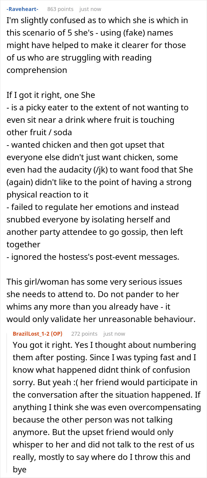 A screenshot of a detailed forum comment describing a picky eater's behavior related to sushi being ordered. A screenshot of a detailed forum comment describing a picky eater's behavior related to sushi being ordered.