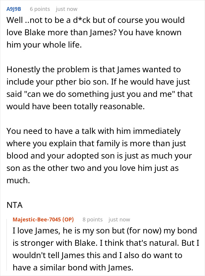 A Reddit comment advising a dad to explain to his newly found bio son that family is more than blood or adoption. A Reddit comment advising a dad to explain to his newly found bio son that family is more than blood or adoption.