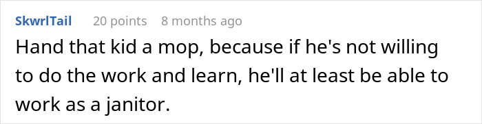 A comment about a student's hard fail from refusing group work, suggesting alternative work if unwilling to learn. A comment about a student's hard fail from refusing group work, suggesting alternative work if unwilling to learn.