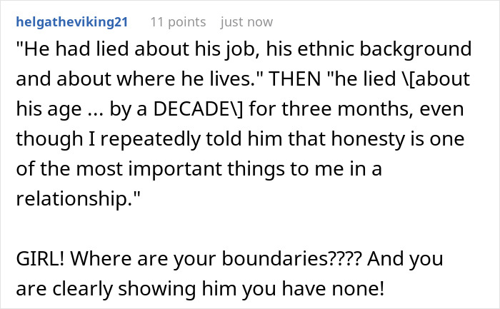 A screenshot showing comments from a discussion about a guy who pretends to be a decade younger, causing confusion. A screenshot showing comments from a discussion about a guy who pretends to be a decade younger, causing confusion.