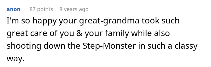 A comment appreciating the great-grandma for caring for family and trolling an entitled in-law. A comment appreciating the great-grandma for caring for family and trolling an entitled in-law.