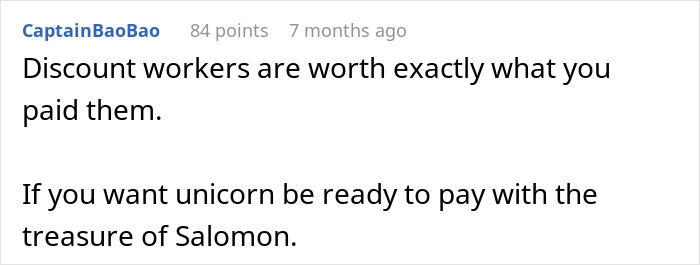 A software engineer comments on fair compensation and value in relation to hiring scams and discount workers.