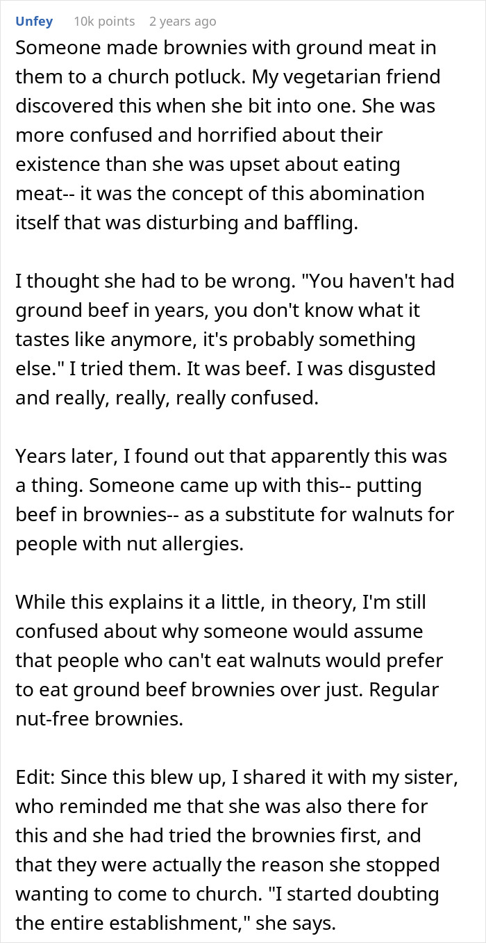 Disgusting food: Brownies made with ground beef, a shocking and shamed culinary abomination.