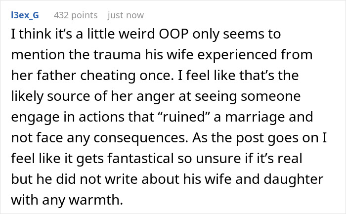Screenshot of Reddit comment discussing the daughter, college fund, and homewrecker situation. Screenshot of Reddit comment discussing the daughter, college fund, and homewrecker situation.