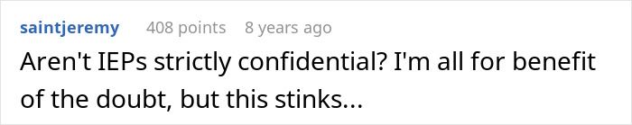 A comment asking if IEPs are confidential after a teacher encourages bullying, highlighting teacher misconduct and revenge. A comment asking if IEPs are confidential after a teacher encourages bullying, highlighting teacher misconduct and revenge.