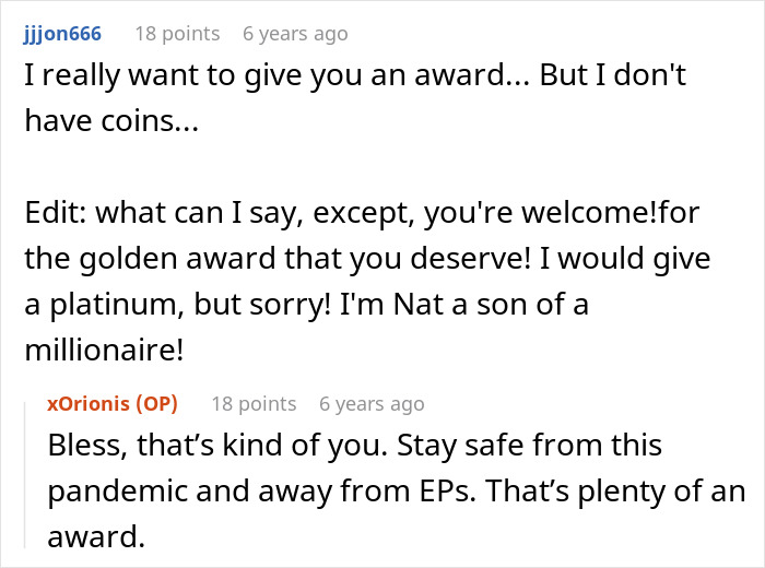A comment offering an award for the 18YO daughter leaving the country to escape toxic parents. A comment offering an award for the 18YO daughter leaving the country to escape toxic parents.