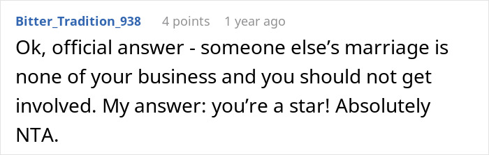 A screenshot of a comment supporting the SIL for revealing the serial cheater's secret kid to his new GF. A screenshot of a comment supporting the SIL for revealing the serial cheater's secret kid to his new GF.