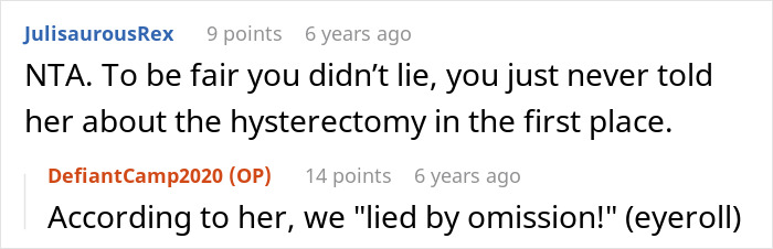 Woman Hides Hysterectomy From MIL For 18 Months, All Hell Breaks Loose When She Finally Finds Out Woman Hides Hysterectomy From MIL For 18 Months, All Hell Breaks Loose When She Finally Finds Out