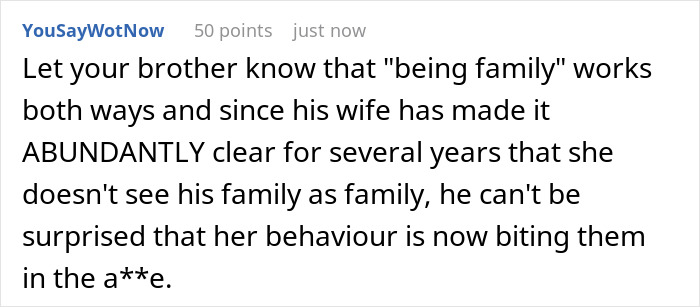 A Reddit comment explaining how the delulu mom's actions regarding dad's family have consequences.
