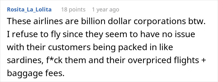 A comment criticizing airlines for overpriced and crowded overnight flights, refusing to fly.
