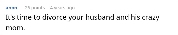 A comment from anon suggesting divorce from the husband and his mom over grandbabies.