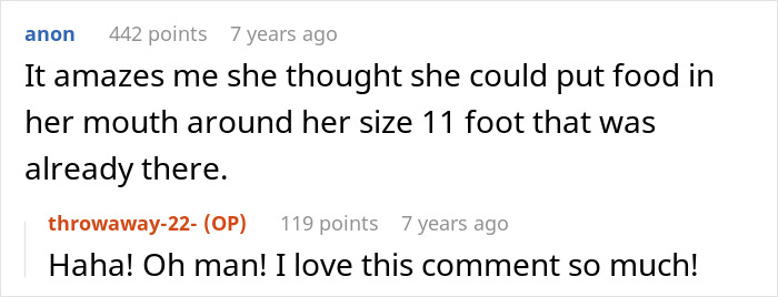 A screenshot showing a comment from Reddit, a nephew's pregnant wife story, relating to family dinner and insults.