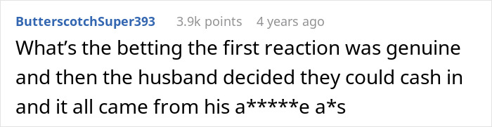 A screenshot of a comment about a husband's reaction, related to a dog owner's nightmare. A screenshot of a comment about a husband's reaction, related to a dog owner's nightmare.
