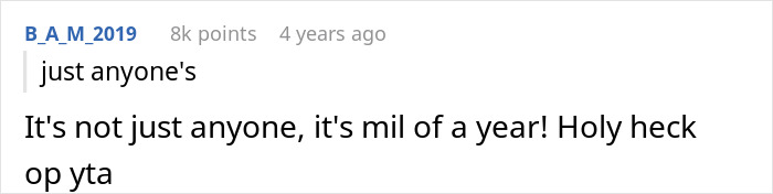 A Reddit comment pointing out the woman's rudeness for refusing to eat her MIL's cooking.