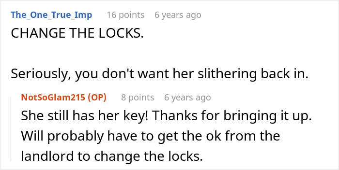 Man's shiny spine: A Reddit comment advising to change the locks after kicking his mom out, highlighting his strength. Man's shiny spine: A Reddit comment advising to change the locks after kicking his mom out, highlighting his strength.