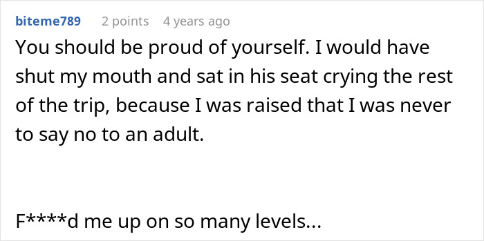 Screenshot of a comment about a man trying to steal a child's window seat on a flight. Screenshot of a comment about a man trying to steal a child's window seat on a flight.