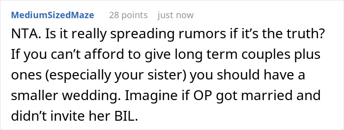 Bridesmaid's boyfriend not on wedding guest list, leading to accusations of spreading rumors by the bride's sister.
