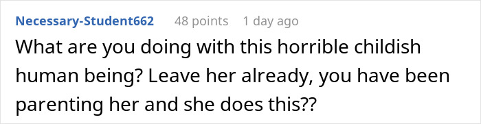 A comment about a woman taking revenge on her boyfriend, questioning why he's with such a childish person. A comment about a woman taking revenge on her boyfriend, questioning why he's with such a childish person.