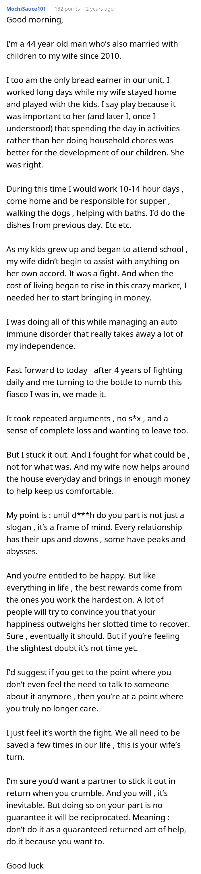 A man with a sick wife struggles with carrying the family, contemplating if he can continue.