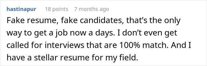 A software engineer comments on a new hiring scam, discussing the prevalence of fake resumes and candidates.