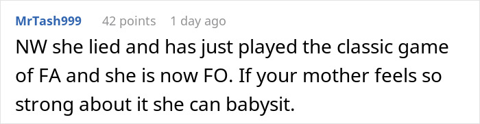 A comment about a single mom losing a free babysitter, suggesting the mother should babysit instead. A comment about a single mom losing a free babysitter, suggesting the mother should babysit instead.