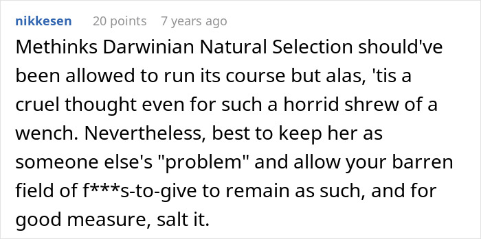 A comment about a crazy MIL who was witching around, discussing Darwinian Natural Selection.