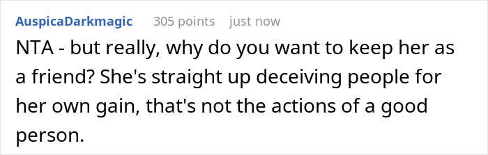 A user comment questions why someone would want to keep a travel influencer as a friend who is lying about solo trips and budget. A user comment questions why someone would want to keep a travel influencer as a friend who is lying about solo trips and budget.